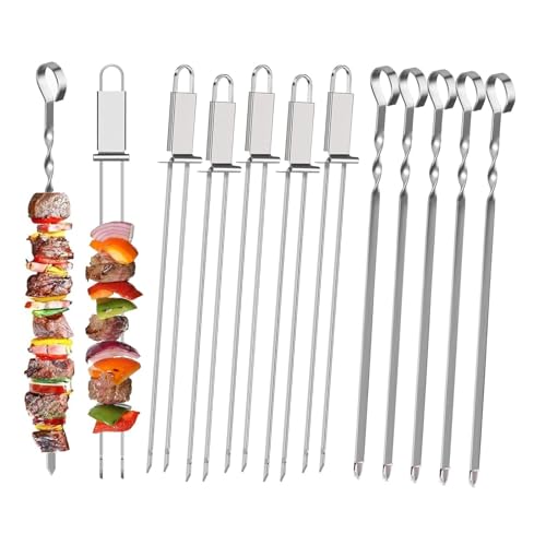 PISTISJACK Spiedini Per Barbecue, 10 Pezzi, 40 CM, Spiedini In Acciaio, Stuzzicadenti Barbecue Lunghi,BBQ Riutilizzabile Accessori Barbecue Per Spiedini Di Carne,Spuntini E Verdure