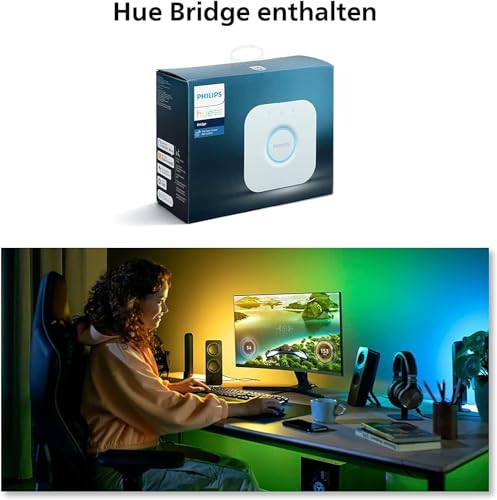 Philips Hue White & Color Ambiance Play Gradient, PC Lightstrip für 24-27 Zoll, dimmbar, 16 Mio. Farben, steuerbar via App, Starter Set, inkl. Hue Bridge, kompatibel mit Amazon Alexa (Echo, Echo Dot)