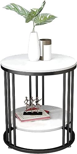 Image of Crown Art Shoppee Round End Table with Storage Shelf, Side Table for Small Space, Easy Assembly, Accent Furniture with Metal Frame (Black & White)