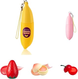 TONYMOLY Mini Lip Balm 5-Piece Set, Banana, Berry Banana, Cherry, Peach & Strawberry Tinted Lip Treatments with Shea Butter & Vitamin E, Hydrating Korean Lip Care Gift Bundle