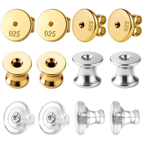 Earring Backs for Droopy Ears Heavy Earrings - Replacements Locking Ear Supports | 6 Pairs Secure Stud Clutches for Sensitive Skin(Screw 6)