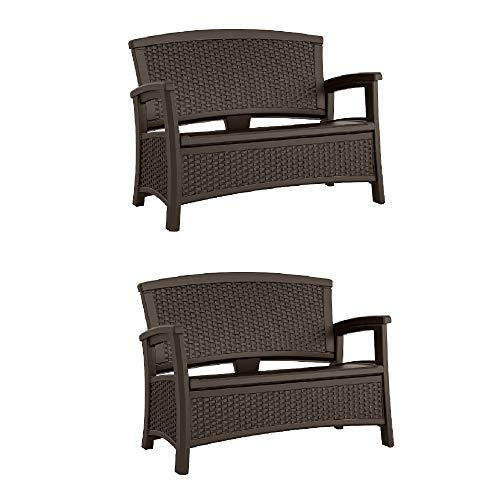 Suncast Elements Resin Wicker Design Loveseat with Storage Area, Java (2 Pack)