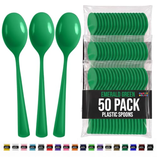 Exquisite Emerald Green Plastic Spoons Heavy Duty 50 Pcs Emerald Green