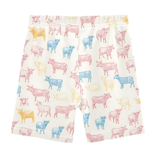 Pin Blue Yellow Cattle Girls Shorts Elastic Waist Sports Shorts Girls Leggings Pants for 4-10 Years2