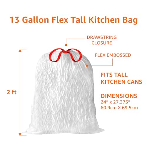 Amazon Basics Ultra-Force Tall Kitchen Drawstring Trash Bags, Classic Clean Scented, 13 Gallon, 80 Count, Pack of 1 - Image 5