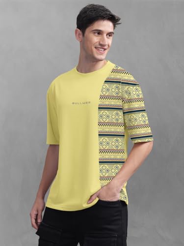 Image of BULLMER Trendy Front and Back Printed Oversized Round Neck T-Shirt for Men - Pack of 2