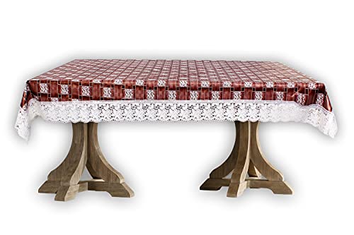 Image of The Furnishing Tree Waterproof PVC Rectangle Shaped 2 Seater Table Cover WxL 45x70 inches Basketweave Pattern Multicolor with White Border lace