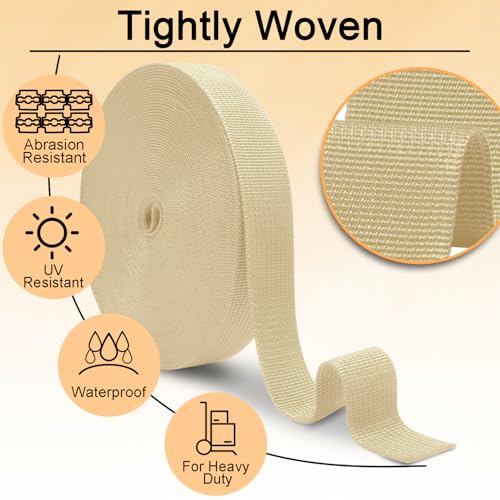 Image of CooBigo 12 Yards Webbing 1 inch & 1.5 inch & 2 inch Polypropylene Webbing Strap 1 Inch 1.5 Inch 2 Inch Wide Webbing Strapping for Bags /Lawn Chair /Pool Solar Cover DIY Crafting