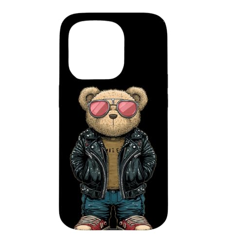 Bad Teddy Bear Look in Black Leather Jacket �R�X�`���[�� �X�}�z�P�[�X iPhone 15 Pro �p