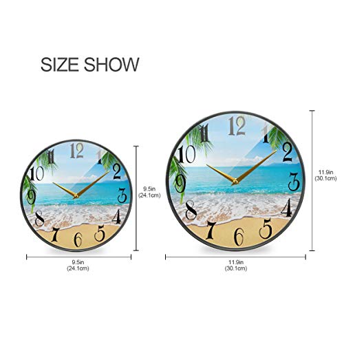 ALAZA Palm Trees Hawaiian Tropical Seashore Beach Acrylic Painted Silent Non-Ticking Round Wall Clock, 12 Inch Battery Operated Quiet Bathroom Clock for Living Room Bedroom Kitchen - Image 2