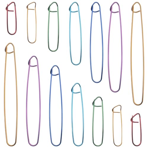 HAJXZH 14 PCS Yarn Stitch Holder 7 Sizes Aluminum Stitch Markers Safety Pins Colorful Knitting Crochet Tools for Manual DIY Knitting Project