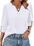 3/4 Length Sleeve Womens Tops V Neck Business Casual Outfits for Women Summer Women's Clothing Early Fall Fashion Fall Clothes Work Office Teacher Outfits Women Blouses Dressy Casual 2026 White M