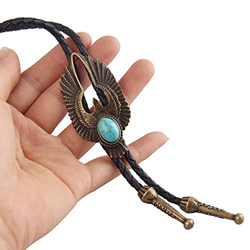 Image of GelConnie Bolo Tie for Men Women Western Cowboy Turquoise Leather Necktie | Natural Stone Bolo Tie Necklace for Women Rodeo Cowboy Leather Necktie Native American Western Cowgirl Ties Adjustable Cord