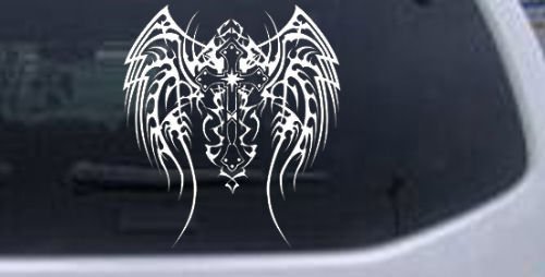 Tribal Wings and Cross Decal Christian Decal Sticker-White - Die Cut Decal Bumper Sticker For Windows, Cars, Trucks, Laptops, Etc.