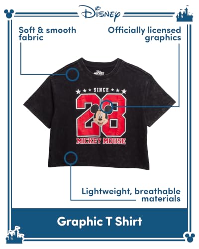 Image of Disney Lightning McQueen Mickey Mouse & Stitch Womens Retro Graphic Tees | Vibrant Disney Graphics, Breathable Fabric, Cropped Fit, Size Up for Ideal Fit
