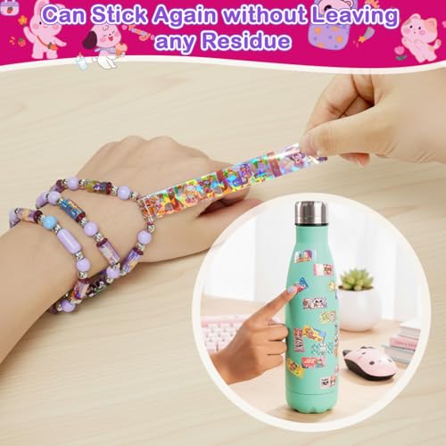 Image of PATPAT 120 Pcs DIY Sticky Rolls Bracelet Kit, Fun Sticker Roll Bracelet for Girls Stylish with 120 Mini Stickers, Assorted Beads & Charms, Friendship Bracelet Making Set Birthday Gift for Kids