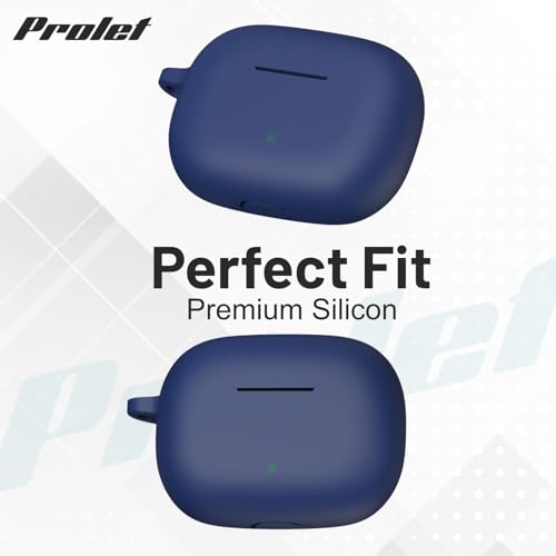 Image of Prolet Silicone Case Compatible for Realme Buds T300 - Soft Shockproof & Dust-Proof 360 Full Protective Cover with Carabiner Hook | Anti-Scratch, Durable & Lightweight Earbuds Case (Blue)