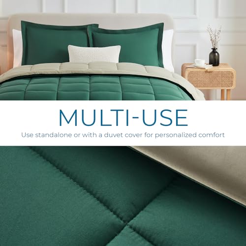 Image of Nestl 3 Piece Quilted Down Alternative Comforter Oversized King Size with 2 Pillow Shams, All Season Green /Light Green Duvet Inserts with Corner Tabs