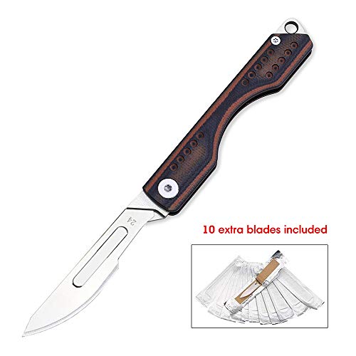 Edcfans Folding Pocket Knife G10 Handle, Skinning Knives For Hunting, Scalpel Knife With 10 Razor Sharp Surgical #24 Carbon Steel Replacement Blades, Perfect Edc Keychain Utility Knife For Outdoor #TOP6