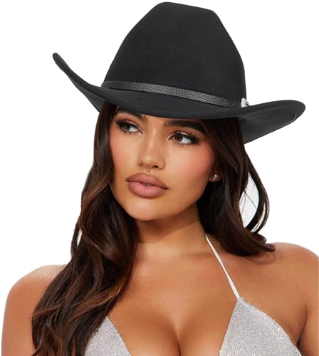 Eohak Womens Western Cowboy Hats Studded Pinched Western Cowgirl Hats Wide Brim Fedoras Hat With Belt Buckle (Size:Medium) (Us thumb #7