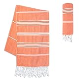 LAYNENBURG Serviette de Plage avec Franges   100% Coton   Serviette de fouta hammam 100x200 cm   Oeko TEX 100   Peshtemal Grande   Serviette de Sauna & Drap de Bain (Coral)