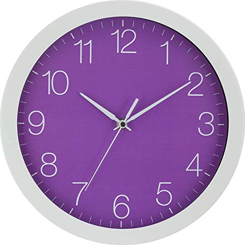 Eurotime 56151002 Reloj de Pared Radiocontrolado, Reloj Mesa, 30 cm, Carcasa de Aluminio Blanco, Cristal Auténtico, Esfera de 12 Números, Cambio Automático de Hora, para Salón o Oficina