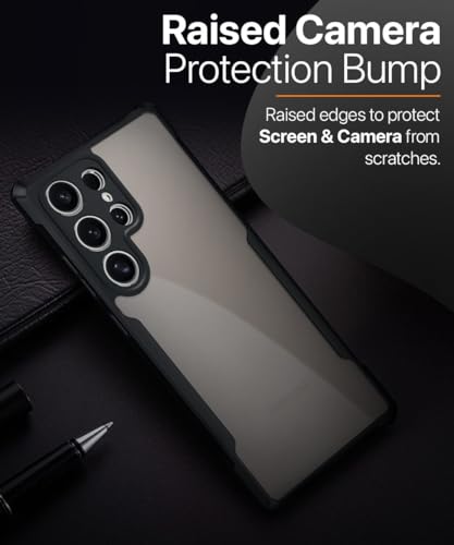 Image of WOW IMAGINE Shock Proof Clear Protective Back Case for Samsung Galaxy S24 Ultra 5G - AirEDGE Technology | 360 Degree Camera Protection | Transparent Hybrid Back Case Mobile Cover - Black