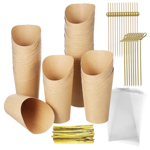 GARVALON 50 Pcs Individual Serving Charcuterie Cups French Fry Holders Mini Popcorn Cups Appetizer Skewers