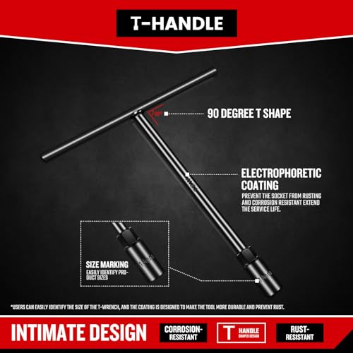 T-Handle Wrench Socket Set, Cr-V Steel T Wrench Set Metric Size 6mm to 14mm, Wrench Tool Socket with Long Reach for Motorcycle Dirtbike Bicycle Repair (7 Pack) - Image 5