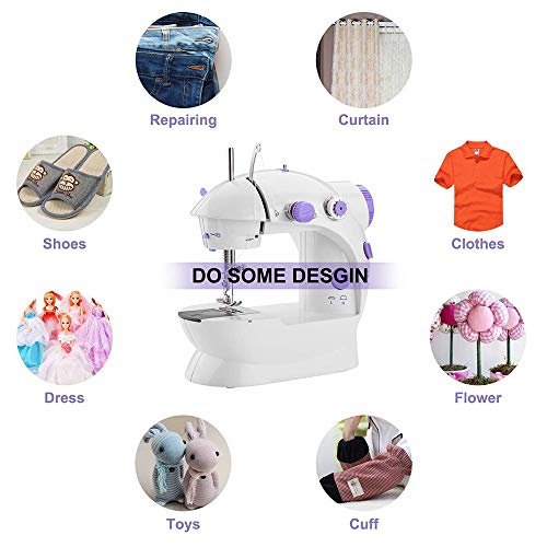 Mini-naaimachine, multifunctionele draagbare elektrische naaimachine, verstelbaar, 2 snelheden, met voetpedaal voor huishouden, reizen, kinderen, beginners, doe-het-zelf liefhebbers, paarse borduurmachine, EU-stekker - Image 7