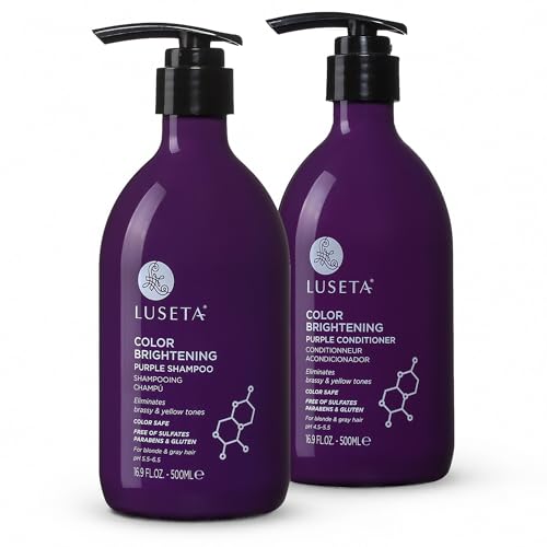 Image of Luseta Purple Shampoo and Conditioner Set for Blonde, Gray - Color Treated Hair - Sulfate Free Paraben Free - Infused with Cocos Nucifera Oil for Curly and Damaged Hair - 2x16.9oz
