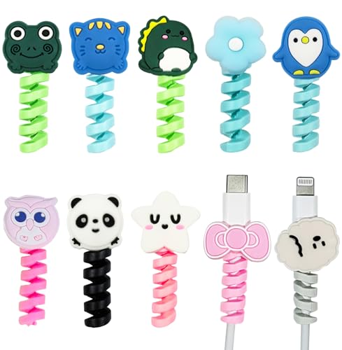 10 PCS Cartoon Silicone Charger Cable Protector Mobile Phone Charger End Cord Colorful Cute Savers for Most Cellphone Data Lines Charger Cord Management Protector