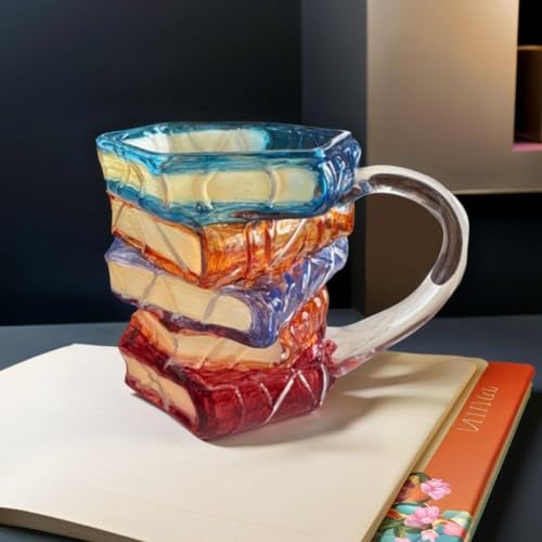 Painted Book Mug,Gemalte Buchbecher, Neuheit 3d Gemalte Bücher Kaffeebecher, 2025 Einzigartige Bücher Stack Kaffeebecher, Sammlung Geschenke für Literaturliebhaber (A)