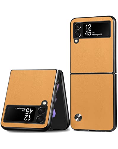 Image of Puxssul for Samsung Galaxy Z Flip 3 Case, soft TPU artificial leather case,Extremely Light Ultra-Light Camera Protection leather Cover Case for Samsung Galaxy Z Flip 3 5G(2021)(Yellow)