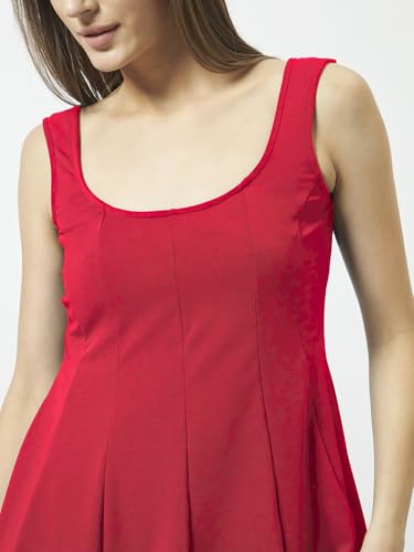 Image of Trend Arrest.ed Women's Polyester Sculpt Flare Top | Stretchable Sleeveless Fit & Flare Blouse with Scoop Back