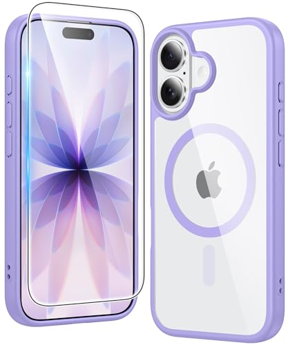 Image of FNTCASE for iPhone 17 Case Clear: Magnetic Phone Cases with Screen Protector Drop Proof Compatible with Magsafe Slim Anti Yellowing Rugged Shockproof Protective Transparent Cell Cover (B-Purple)