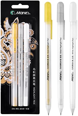 RVOGJP 3 Colors Gel Pen Set - White, Gold and Silver Gel Ink Pens, Archival Ink Fine Tip Sketching Pens For Illustration Design, Art Drawing, Black Paper Drawing, Adult Coloring Book, Pack of 3