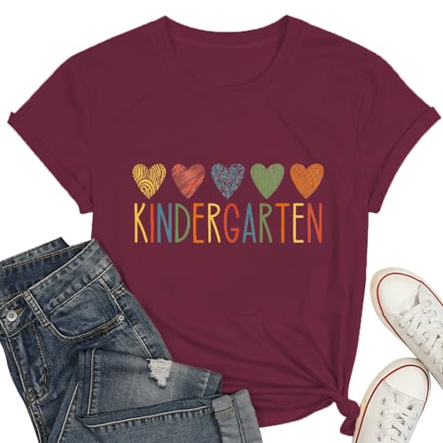 Kindergarten Teacher Shirt for Women Life Preschool Heart Short Sleeves