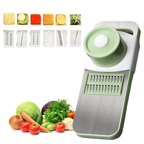 Multifunctional Vegetable Cutter,Vegetable Chopper Set,Manual Food Cutter & Dicer with 6 Blades,Hand Safe Shredder Knife, Mandoline Slicer for Vegetables, Meal Prep & More,Kitchen Gadgets (Slivery)