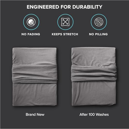 Image of Bare Home Cooling Performance Jersey Knit Stretch Sheet Set, Moisture-Wicking & Breathable, 4-Way Stretch Bed Sheets, Envelope Pillowcases (Twin XL, Light Grey)