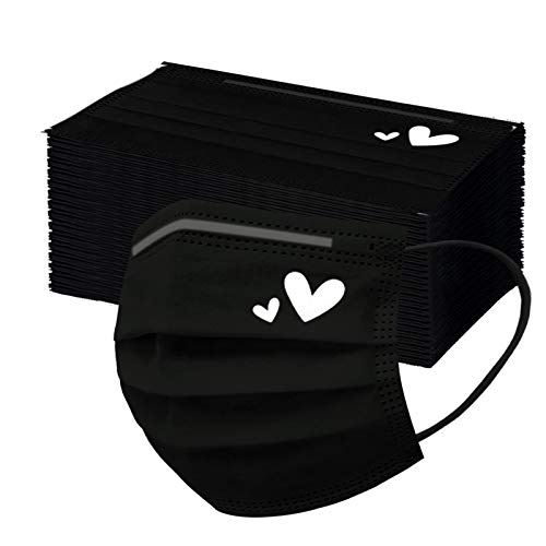 Tomatoa 50 Stück Einmal-Mundschut schwarz,Einweg Erwachsene Mundschutz mit Motiv Weihnachten Bunt Mund Nasenschutz 3 Lagig Atmungsaktiv Bandana Halstuch Cover