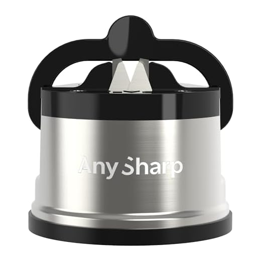 ANYSHARP Pro Aiguiseur de Couteaux Métal avec Ventouse Métal brossé 6 x 6 x 6,4 cm