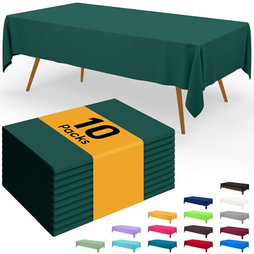 Image of Smiry Disposable Table Cloth - 10 Pack, 54 x 108 Inch Waterproof Rectangle Tablecloths for Parties, Decorative Plastic Table Cover, Leakproof & Sturdy, Christmas Green