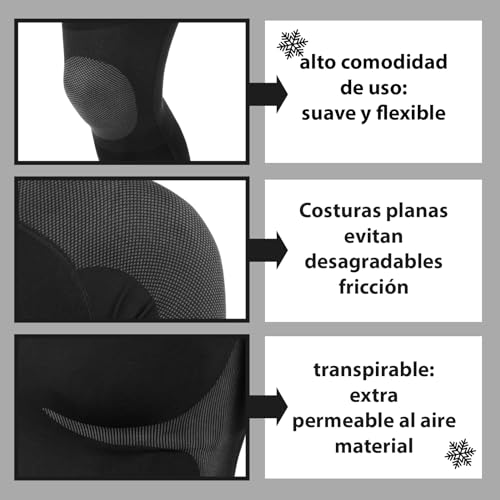 ALPIDEX Ropa Interior térmica Mujer cálido Funcional Transpirable esquí Deportes Conjuntos térmicos Invierno otoño, Tamaño:S/M, Color:Negro-Gris - imagen 3