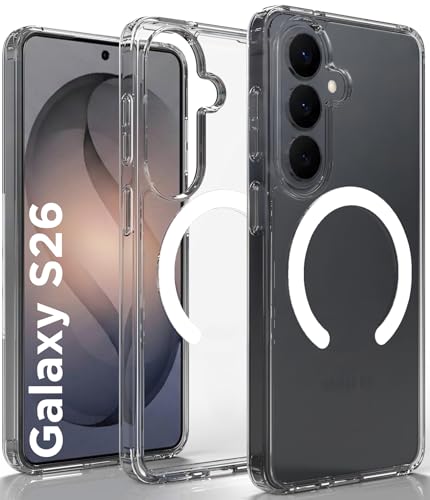 Image of RIGGEAR Shockproof Clear Hybrid Armor Magnetic Back Cover Case Compatible with MagSafe Accessories for Samsung Galaxy S26 (Transparent PC and TPU Bumper)