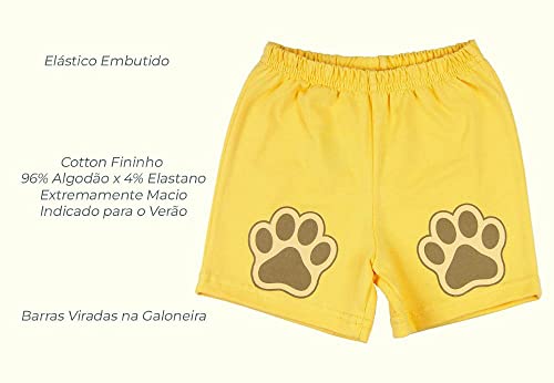 Pijama Curto Menino Infantil 10 Meses a 4 Anos Cotton Fino Verão Manga Curta Bichinhos - Amarelo 1