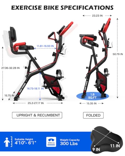 Image of pooboo Folding Exercise Bike, Foldable Upright Stationary Bike, Indoor Cycling Magnetic X-Bike with 8-Level Adjustable Resistance, 6.6 LBS Flywheel, 300LB Capacity, Back Support Cushion for Home Gym