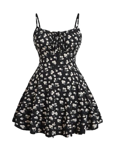 Image of BEAUDRM Women's Plus Size Floral Cami Dress Bow Tie Knot Sleeveless A Line Flared Dresses