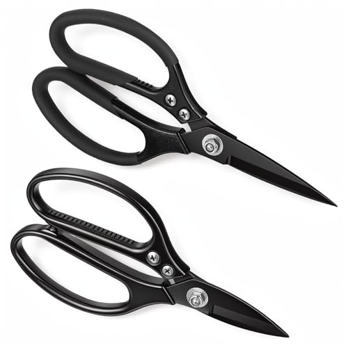 2 Pcs Sharp Leather Scissors All Purpose Utility Scissors Heavy Duty-Scissors Stainless Steel Utility Sharp Shears with Handles for Crafting Sewing Fabric Leather Cotton Cloth(2 sizes)