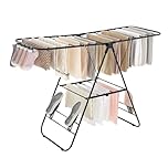 SONGMICS Clothes Airer, Foldable Clothes Drying Rack, Clothes Horse with Height-Adjustable Wings, Free-Standing Laundry Drying Rack, Indoor and Outdoor Use, Steel, Black LLR502B01